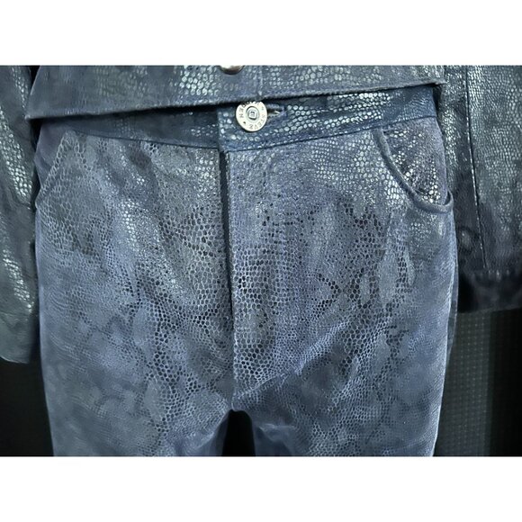 Vintage Y2K 90s Steve Madden Blue Leather Snakeskin Jacket SM Pants Size 8 Set - Picture 10 of 14